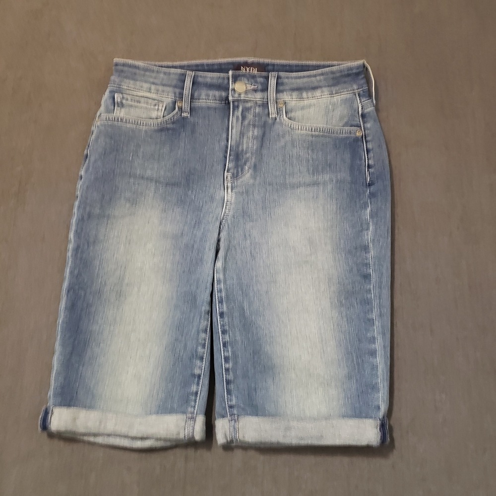 NYDJ Briella Denim Shorts Womens 4 Blue Thistle Falls Cuffed Bermuda Stretch